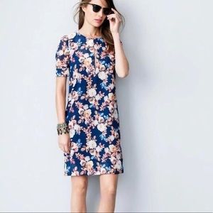 J. Crew Antique Floral Blue Silk Shift Dress